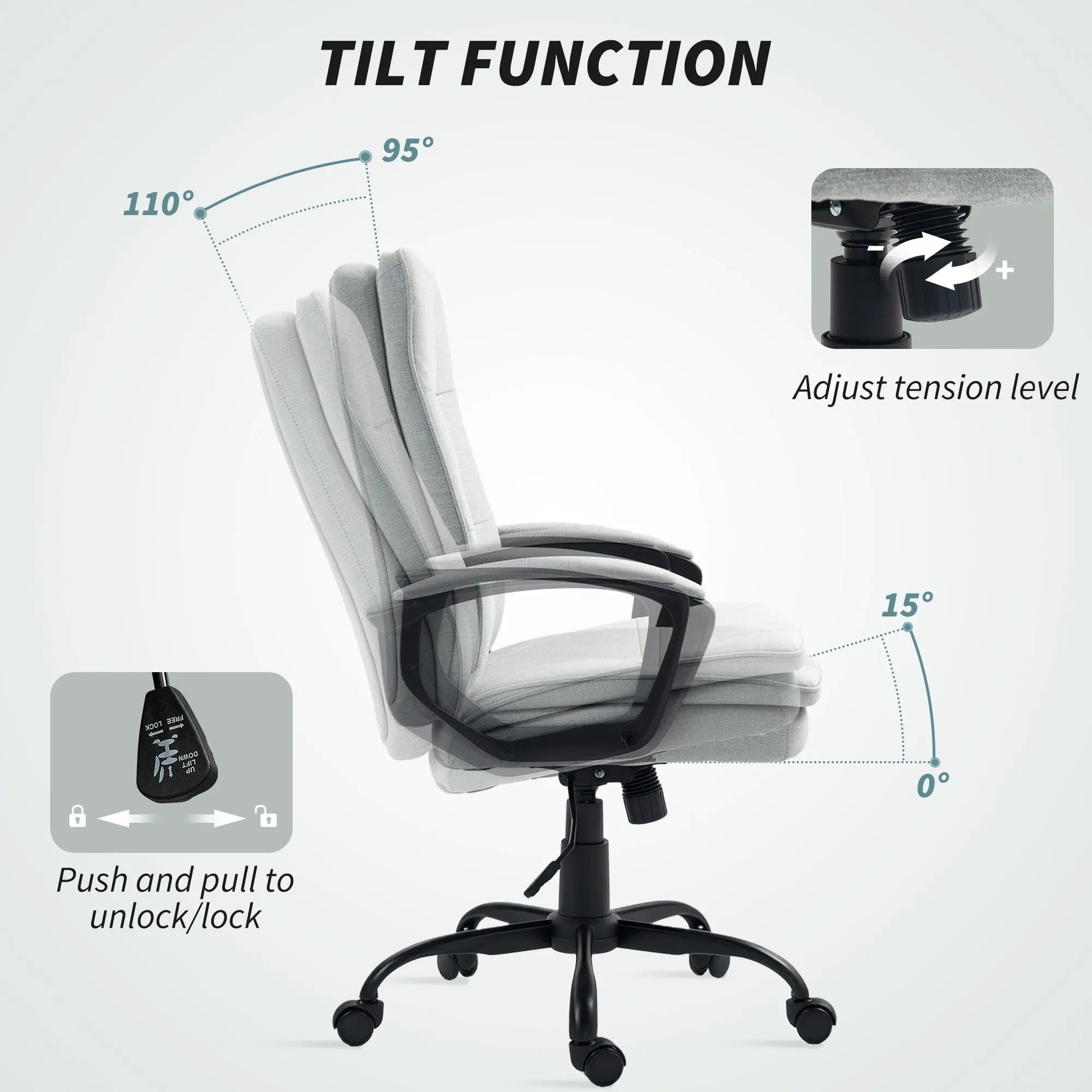 HOMCOM Linen-Look Double-Padded Office Chair - Grey Wise Galleria