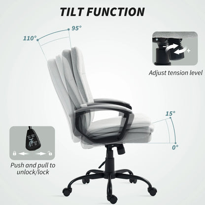 HOMCOM Linen-Look Double-Padded Office Chair - Grey Wise Galleria