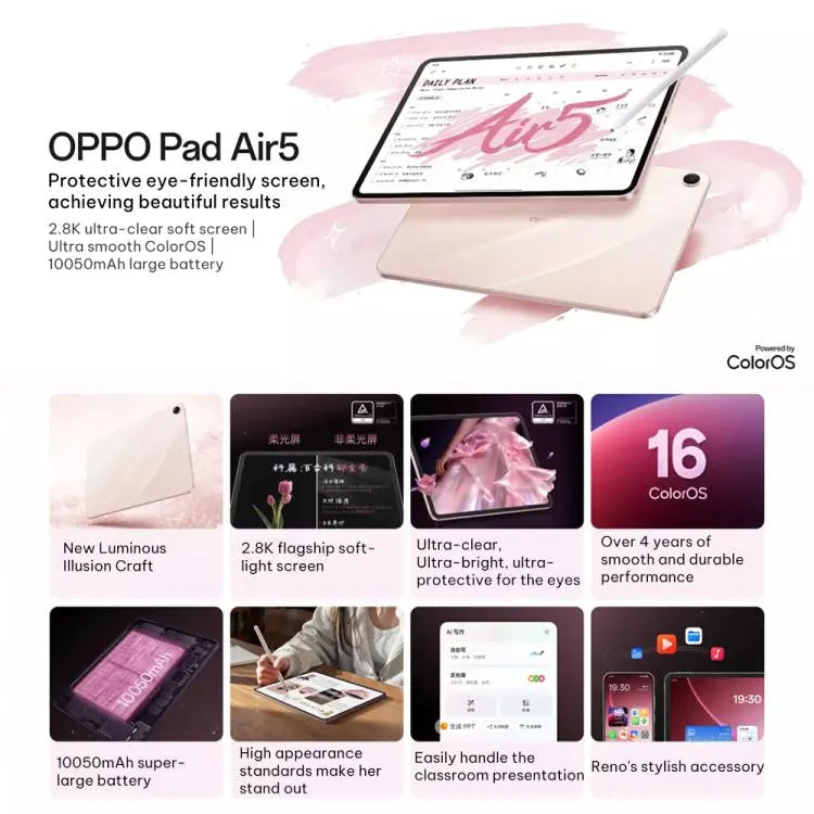 OPPO Pad Air5 12.1 inch WIFI Tablet PC, 8GB+256GB, ColorOS 16.0 MediaTek Dimensity 7300-Ultra Octa Core, 8GB+256GB Mira Sales