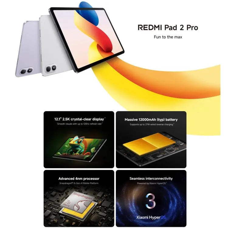 REDMI Pad 2 Pro 12.1 inch Tablet PC, 8GB+128GB, HyperOS 3, Snapdragon 7s Gen4 Octa Core CPU, 8GB+128GB Mira Sales