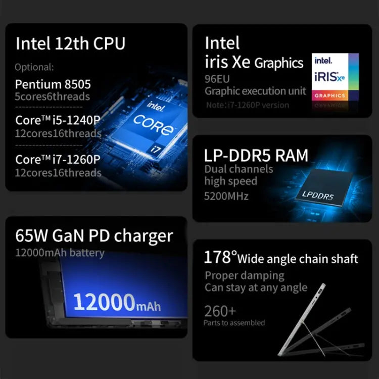 ONE-NETBOOK T1 2 in 1 Tablet PC, 13 inch, 8GB+512GB, Windows 11 Intel Pentium Gold 8505, Turbo Max 4.4GHz, with Keyboard, Support Wi-Fi6 & BT(Grey) Vitrax