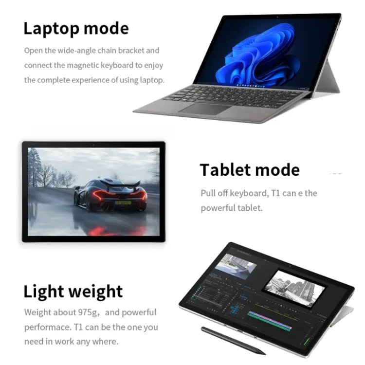 ONE-NETBOOK T1 2 in 1 Tablet PC, 13 inch, 8GB+512GB, Windows 11 Intel Pentium Gold 8505, Turbo Max 4.4GHz, with Keyboard, Support Wi-Fi6 & BT(Grey) Vitrax