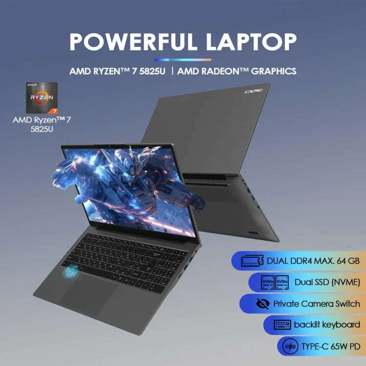 GXMO G156 15.6 inch Laptop, 16GB+512GB, Windows 11 AMD Ryzen 7 5825U Octa Core, Support Fingerprint Unlock, US Plug, 32GB+1TB Great Deal Offers