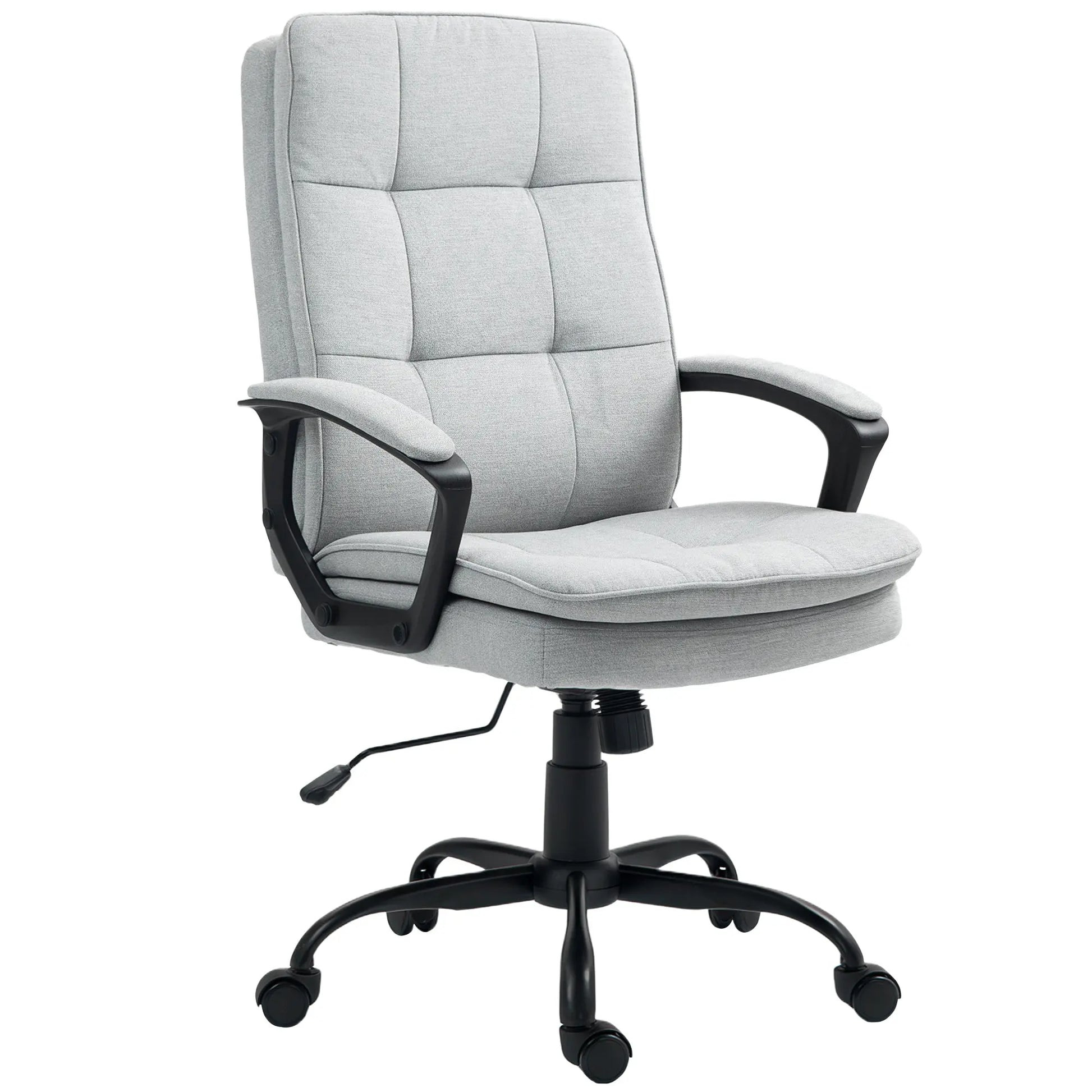 HOMCOM Linen-Look Double-Padded Office Chair - Grey Wise Galleria