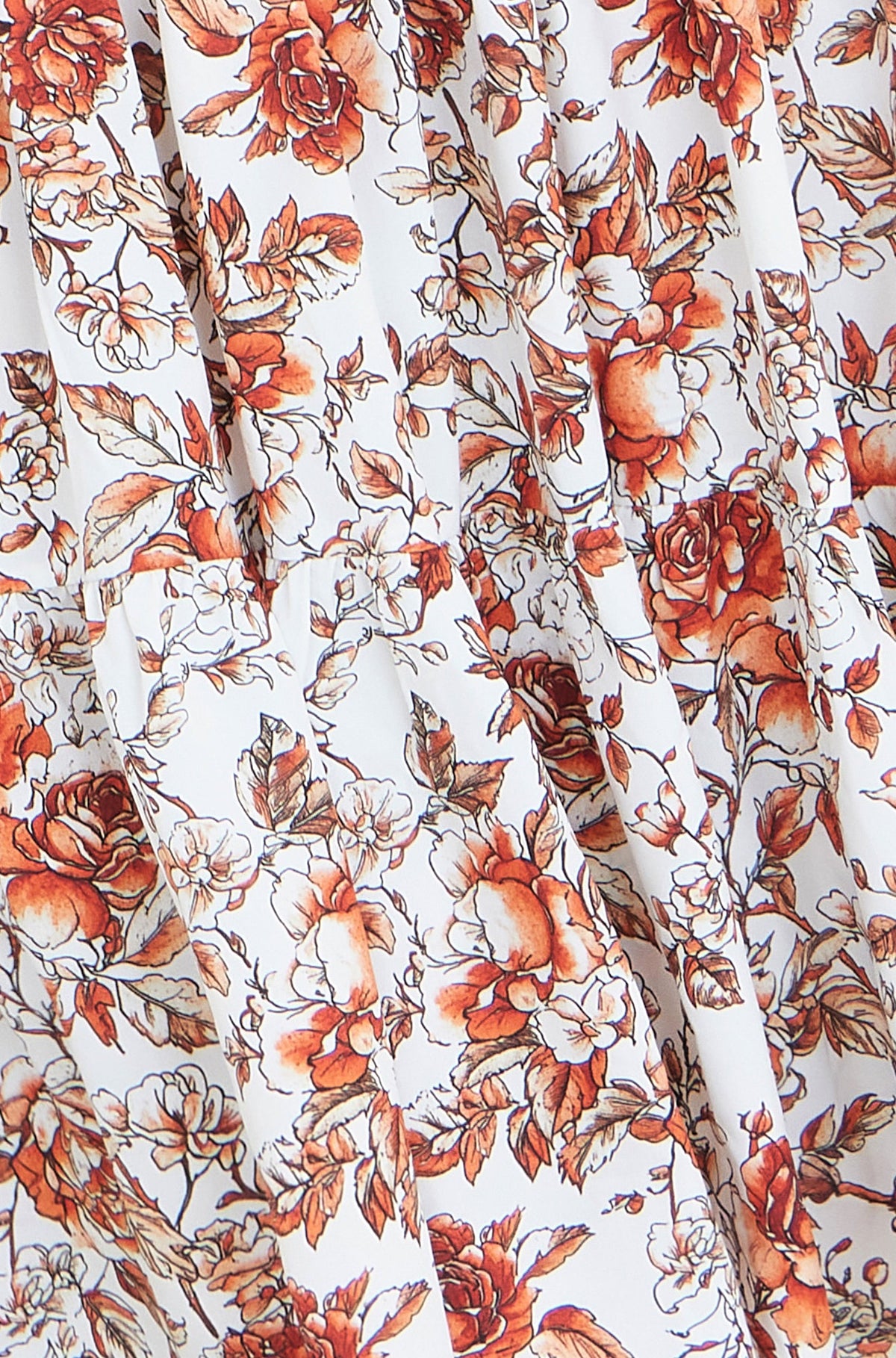 Yumi Orange Floral Ruched Waist Midi Dress