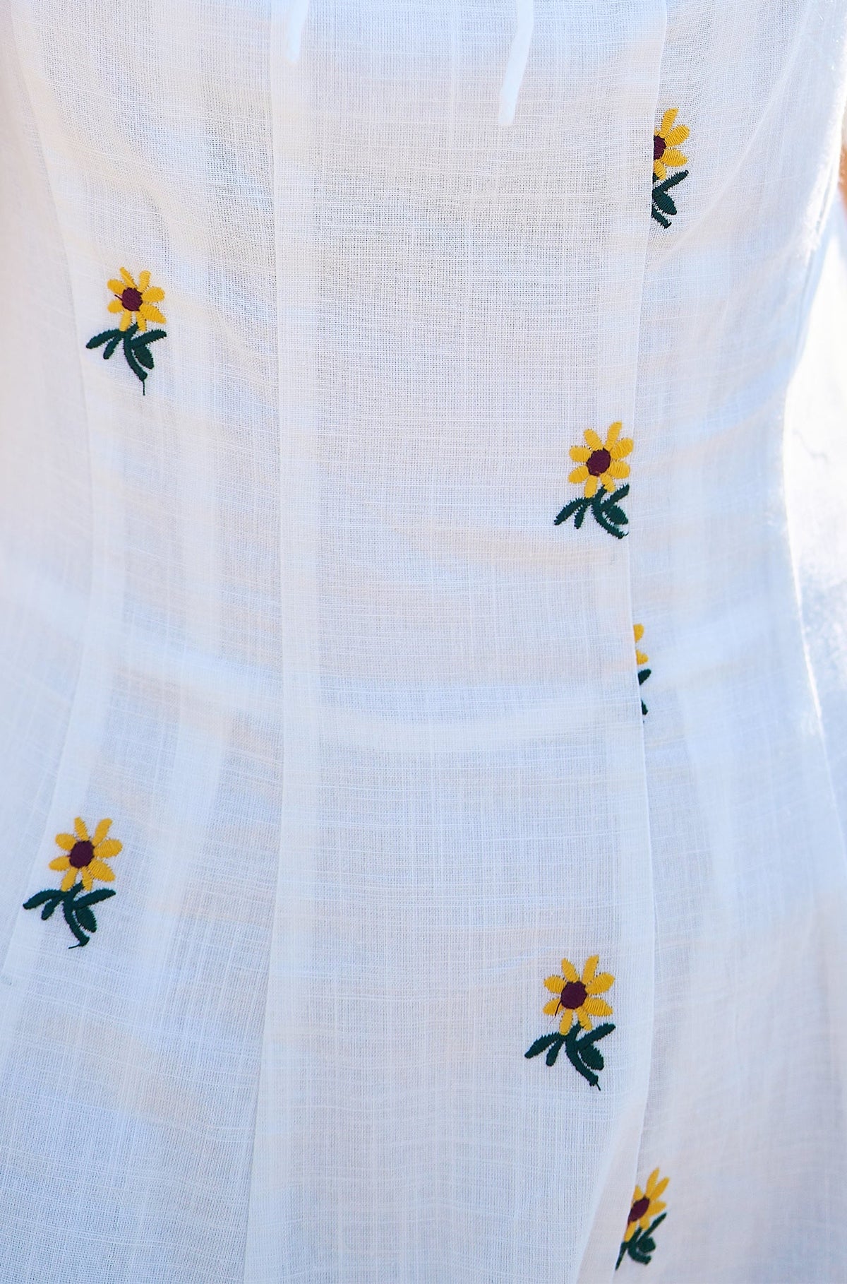 Yumi White Cotton Sunflower Embroidered Midi Dress