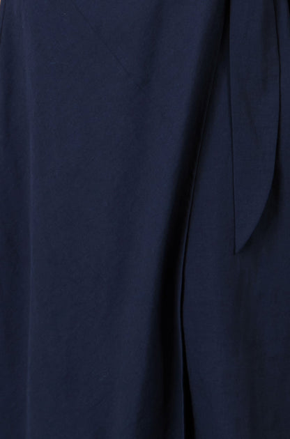 Yumi Navy Wrap Tie Midi Shirt Dress