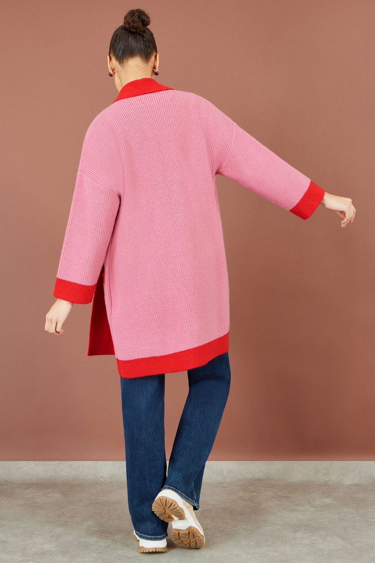 Yumi Pink Contrast Knitted Cardigan