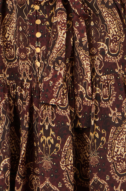 Yumi Brown Paisley Long Sleeve Shirt Dress