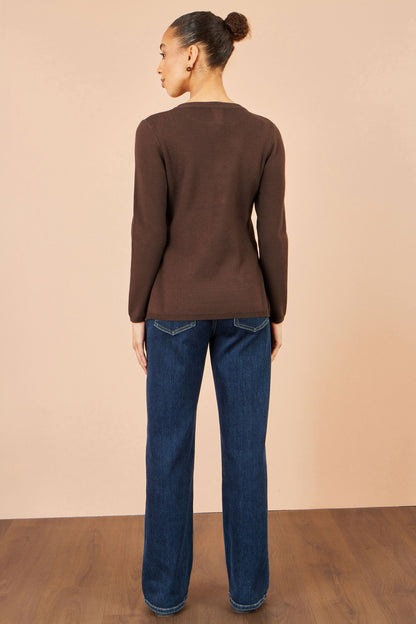Yumi Brown Knitted Fitted Peplum Cardigan