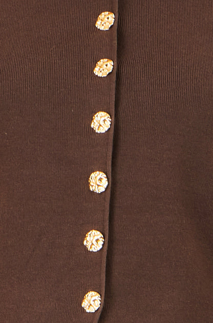 Yumi Brown Knitted Fitted Peplum Cardigan