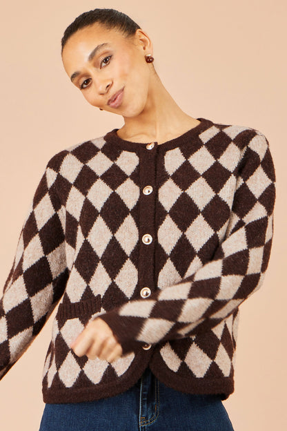 Yumi Brown Argyll Knit Cardigan