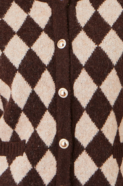Yumi Brown Argyll Knit Cardigan