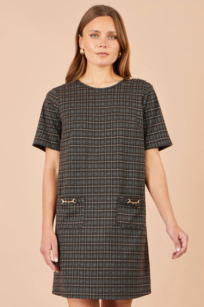 Yumi Brown Check Tunic With Buckles