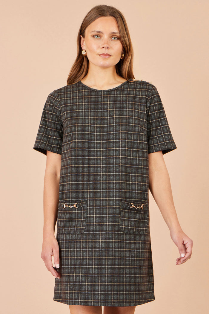 Yumi Brown Check Tunic With Buckles