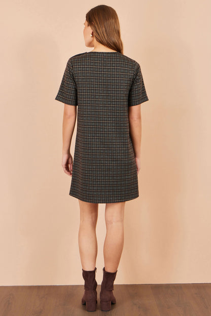 Yumi Brown Check Tunic With Buckles