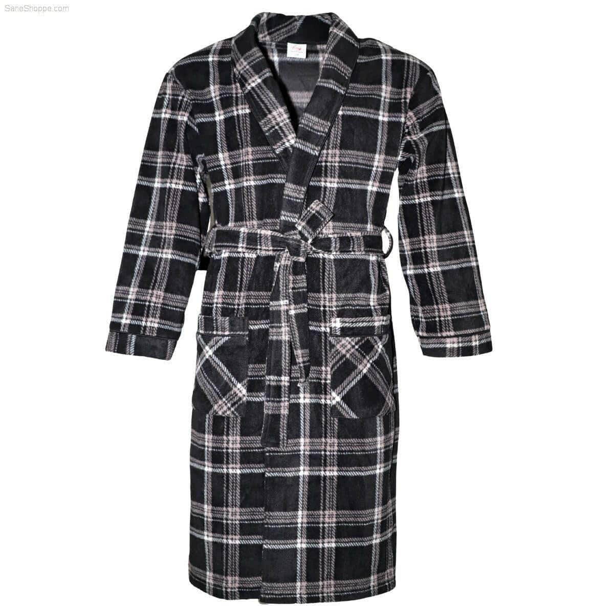 Men's Fleece Dressing Gown - Soft Warm Checkered Pattern SaneShoppe