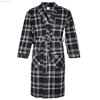 Men's Fleece Dressing Gown - Soft Warm Checkered Pattern SaneShoppe