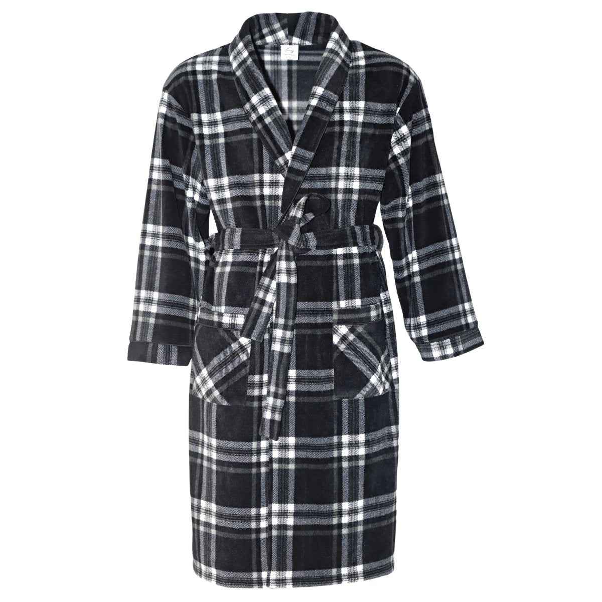 Men's Fleece Dressing Gown - Soft Warm Checkered Pattern SaneShoppe