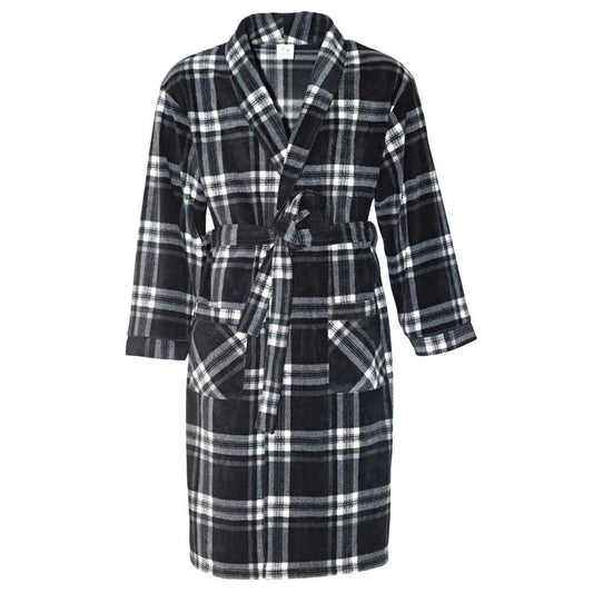 Men's Fleece Dressing Gown - Soft Warm Checkered Pattern SaneShoppe