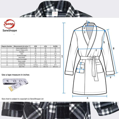 Men's Fleece Dressing Gown - Soft Warm Checkered Pattern SaneShoppe
