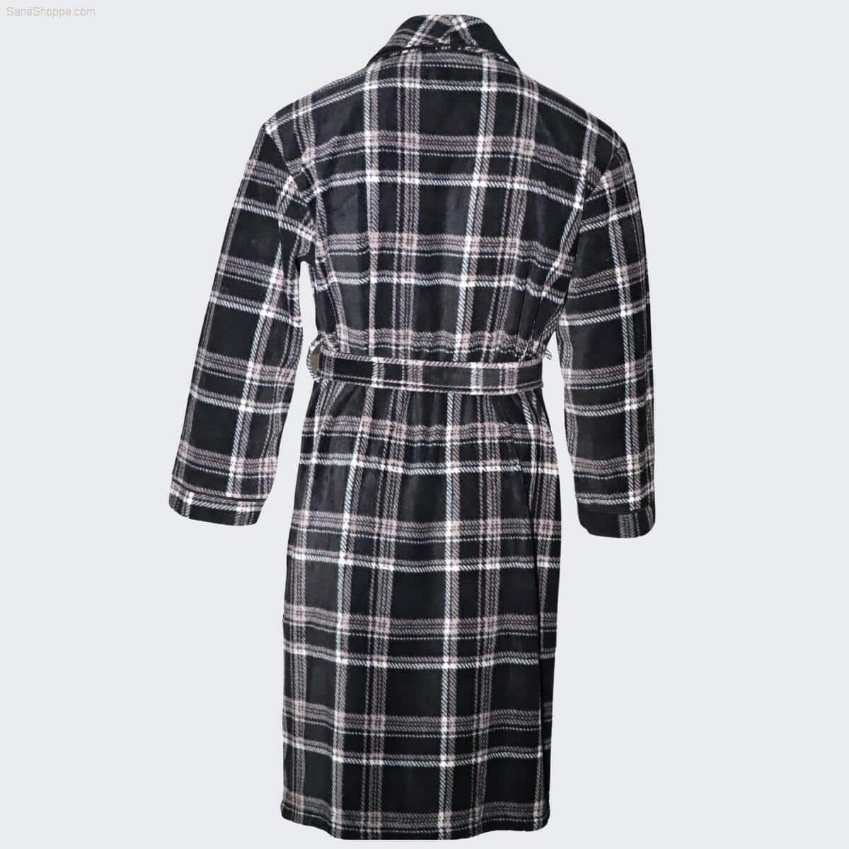 Men's Fleece Dressing Gown - Soft Warm Checkered Pattern SaneShoppe