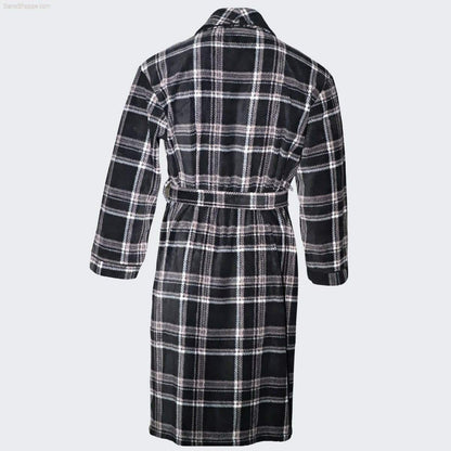 Men's Fleece Dressing Gown - Soft Warm Checkered Pattern SaneShoppe
