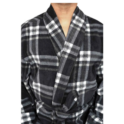 Men's Fleece Dressing Gown - Soft Warm Checkered Pattern SaneShoppe