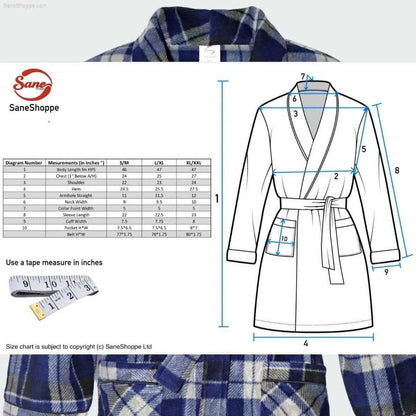 Men's Fleece Dressing Gown - Soft Warm Checkered Pattern SaneShoppe