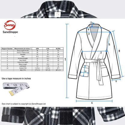 Men's Fleece Dressing Gown - Soft Warm Checkered Pattern SaneShoppe