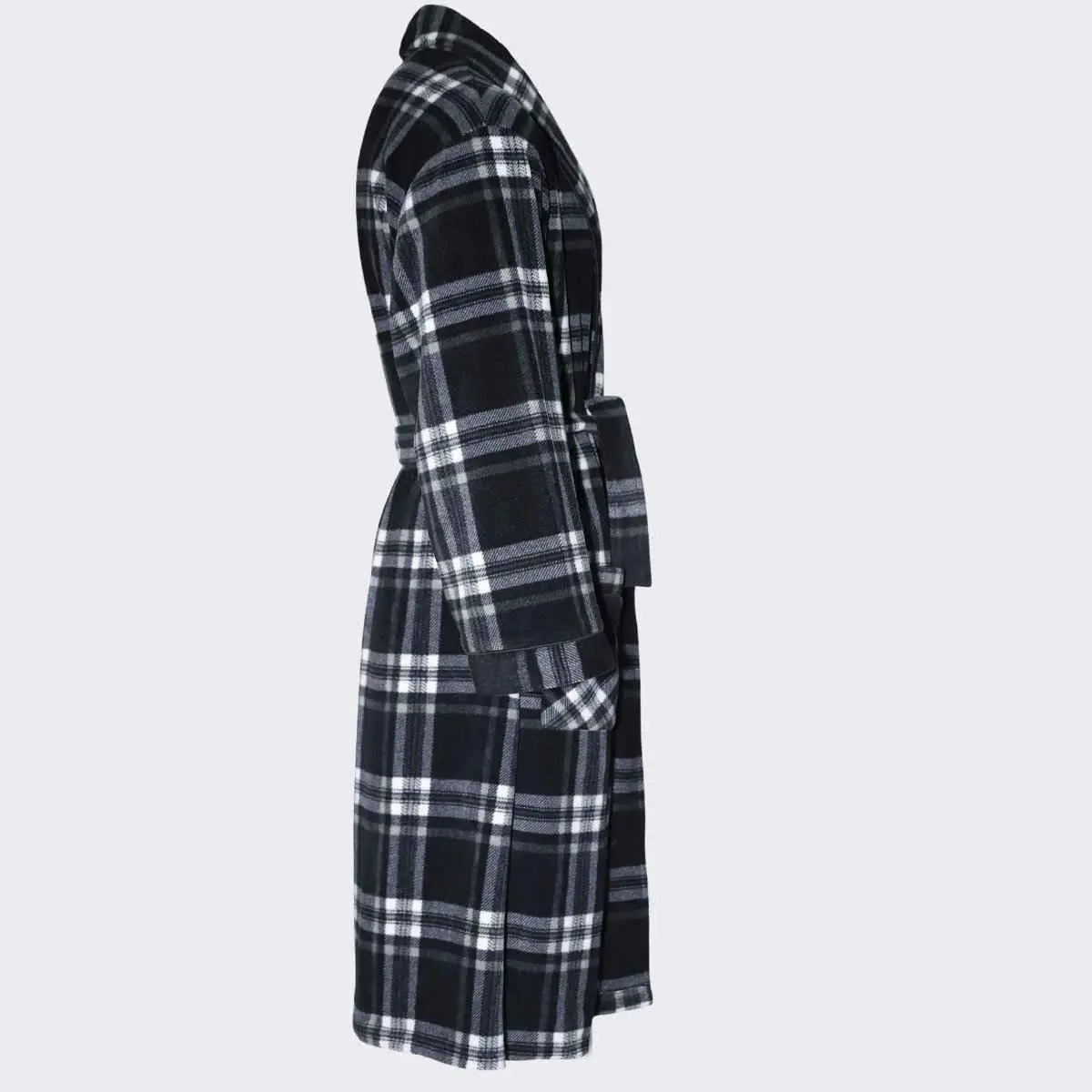 Men's Fleece Dressing Gown - Soft Warm Checkered Pattern SaneShoppe