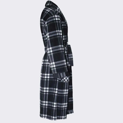 Men's Fleece Dressing Gown - Soft Warm Checkered Pattern SaneShoppe