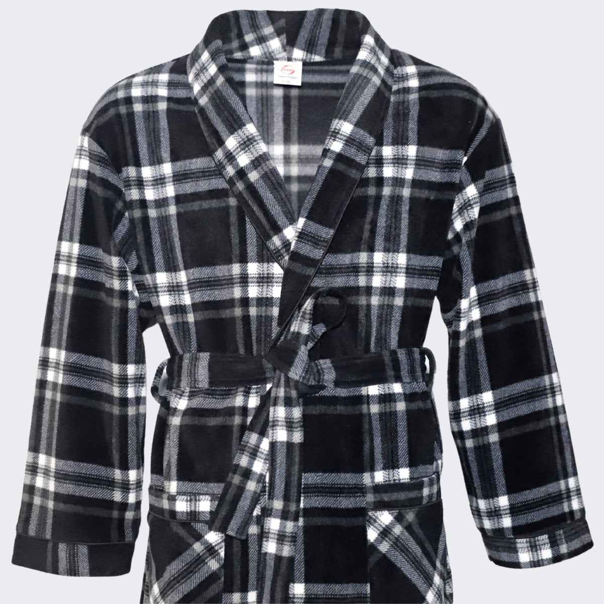 Men's Fleece Dressing Gown - Soft Warm Checkered Pattern SaneShoppe