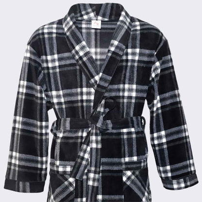 Men's Fleece Dressing Gown - Soft Warm Checkered Pattern SaneShoppe