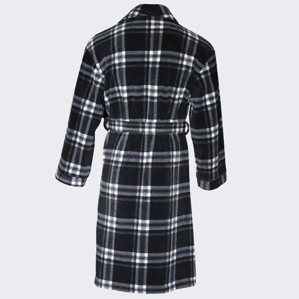 Men's Fleece Dressing Gown - Soft Warm Checkered Pattern SaneShoppe