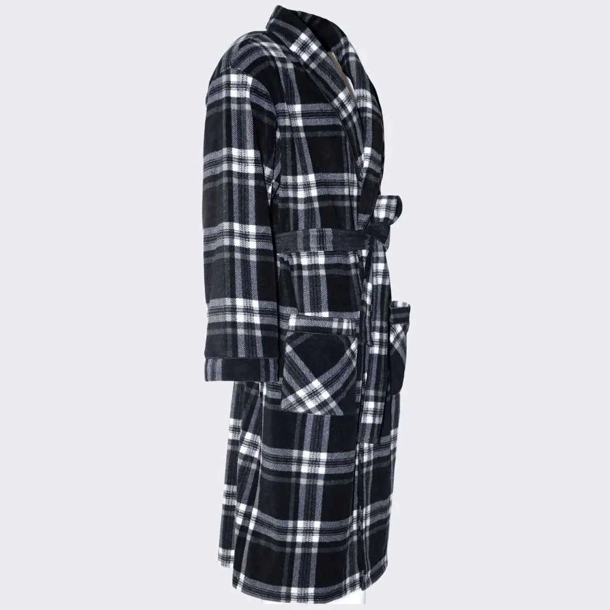 Men's Fleece Dressing Gown - Soft Warm Checkered Pattern SaneShoppe