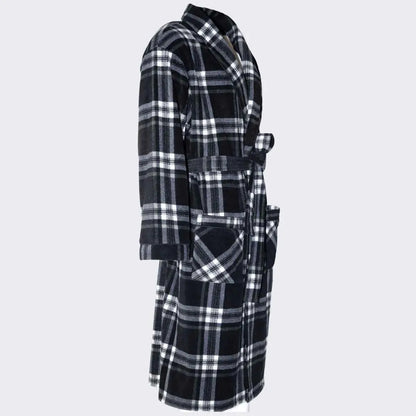 Men's Fleece Dressing Gown - Soft Warm Checkered Pattern SaneShoppe