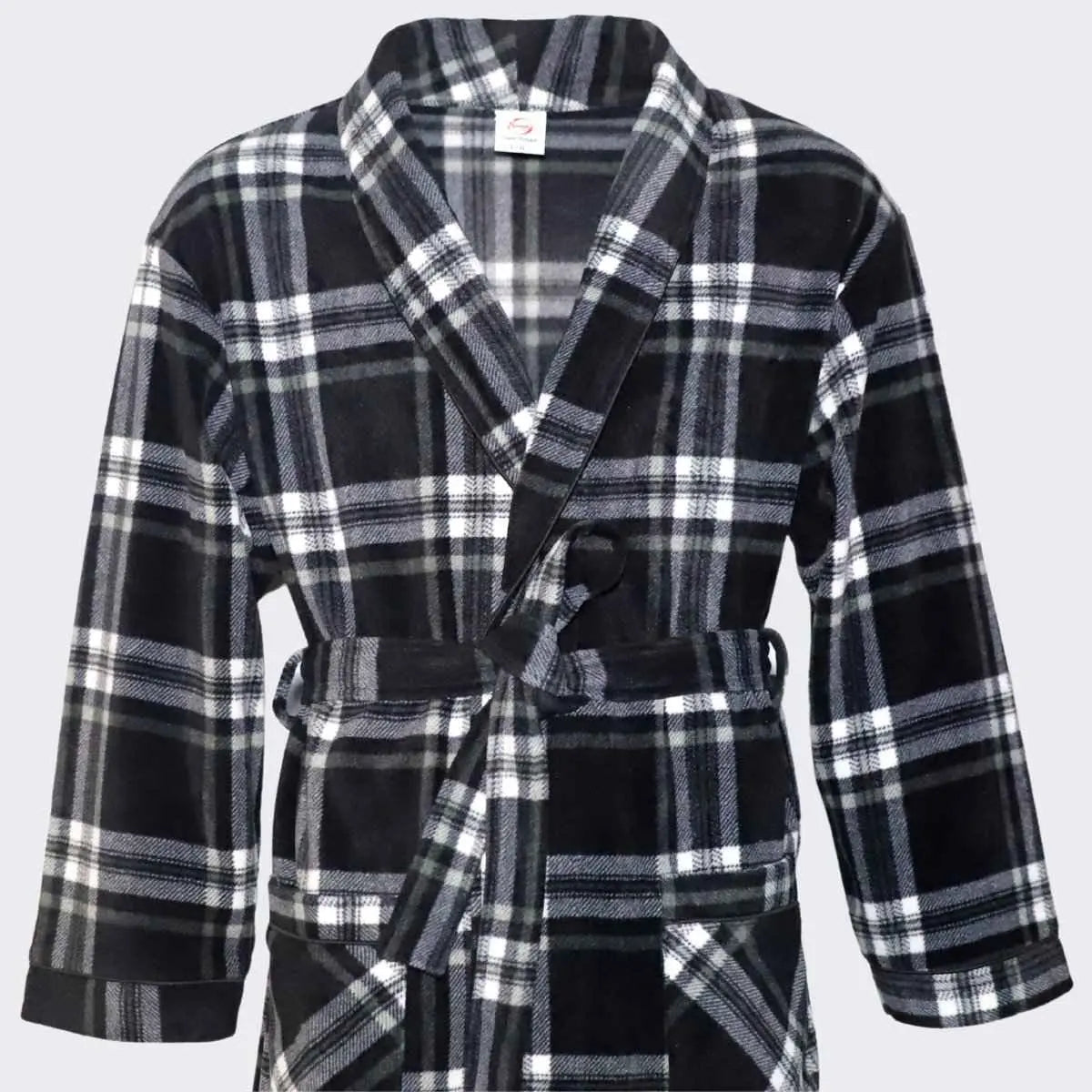Men's Fleece Dressing Gown - Soft Warm Checkered Pattern SaneShoppe