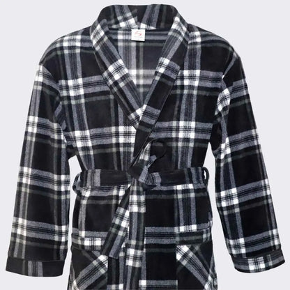 Men's Fleece Dressing Gown - Soft Warm Checkered Pattern SaneShoppe