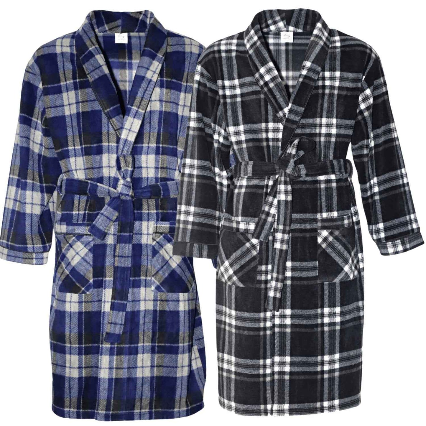 Men's Fleece Dressing Gown - Soft Warm Checkered Pattern SaneShoppe