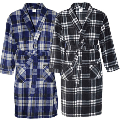 Men's Fleece Dressing Gown - Soft Warm Checkered Pattern SaneShoppe