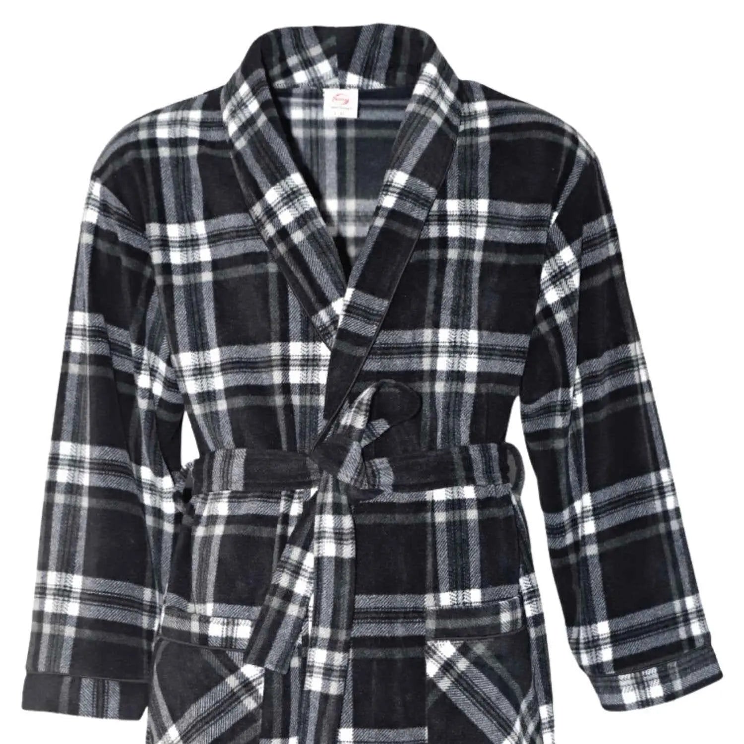 Men's Fleece Dressing Gown - Soft Warm Checkered Pattern SaneShoppe