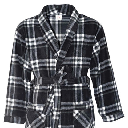 Men's Fleece Dressing Gown - Soft Warm Checkered Pattern SaneShoppe