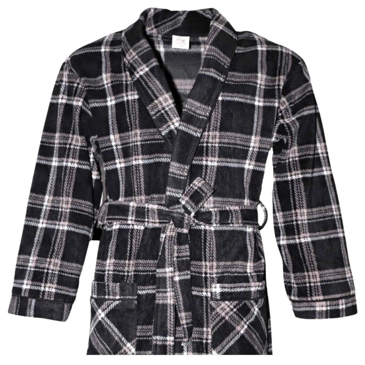 Men's Fleece Dressing Gown - Soft Warm Checkered Pattern SaneShoppe