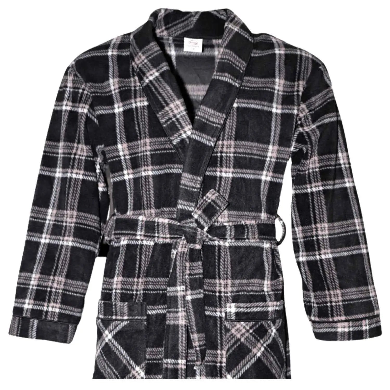 Men's Fleece Dressing Gown - Soft Warm Checkered Pattern SaneShoppe