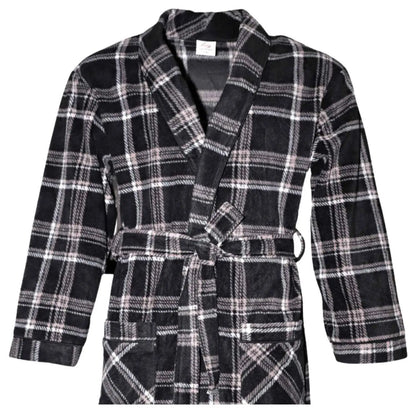 Men's Fleece Dressing Gown - Soft Warm Checkered Pattern SaneShoppe