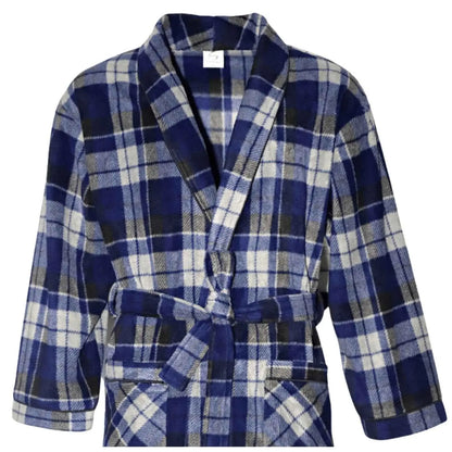 Men's Fleece Dressing Gown - Soft Warm Checkered Pattern SaneShoppe