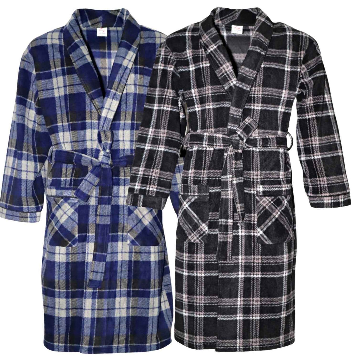 Men's Fleece Dressing Gown - Soft Warm Checkered Pattern SaneShoppe