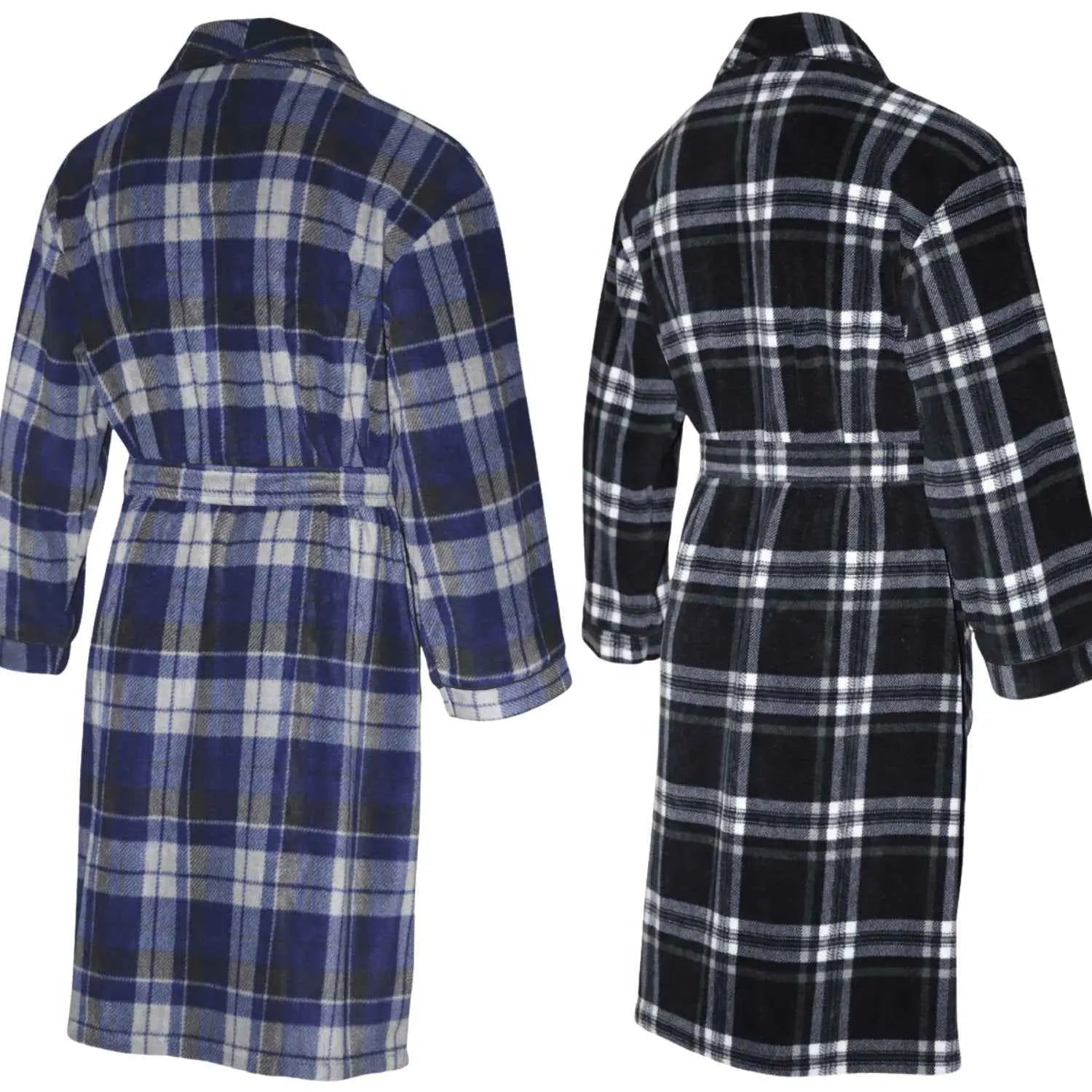 Men's Fleece Dressing Gown - Soft Warm Checkered Pattern SaneShoppe