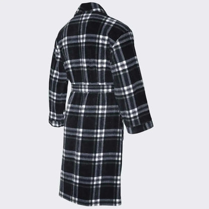 Men's Fleece Dressing Gown - Soft Warm Checkered Pattern SaneShoppe